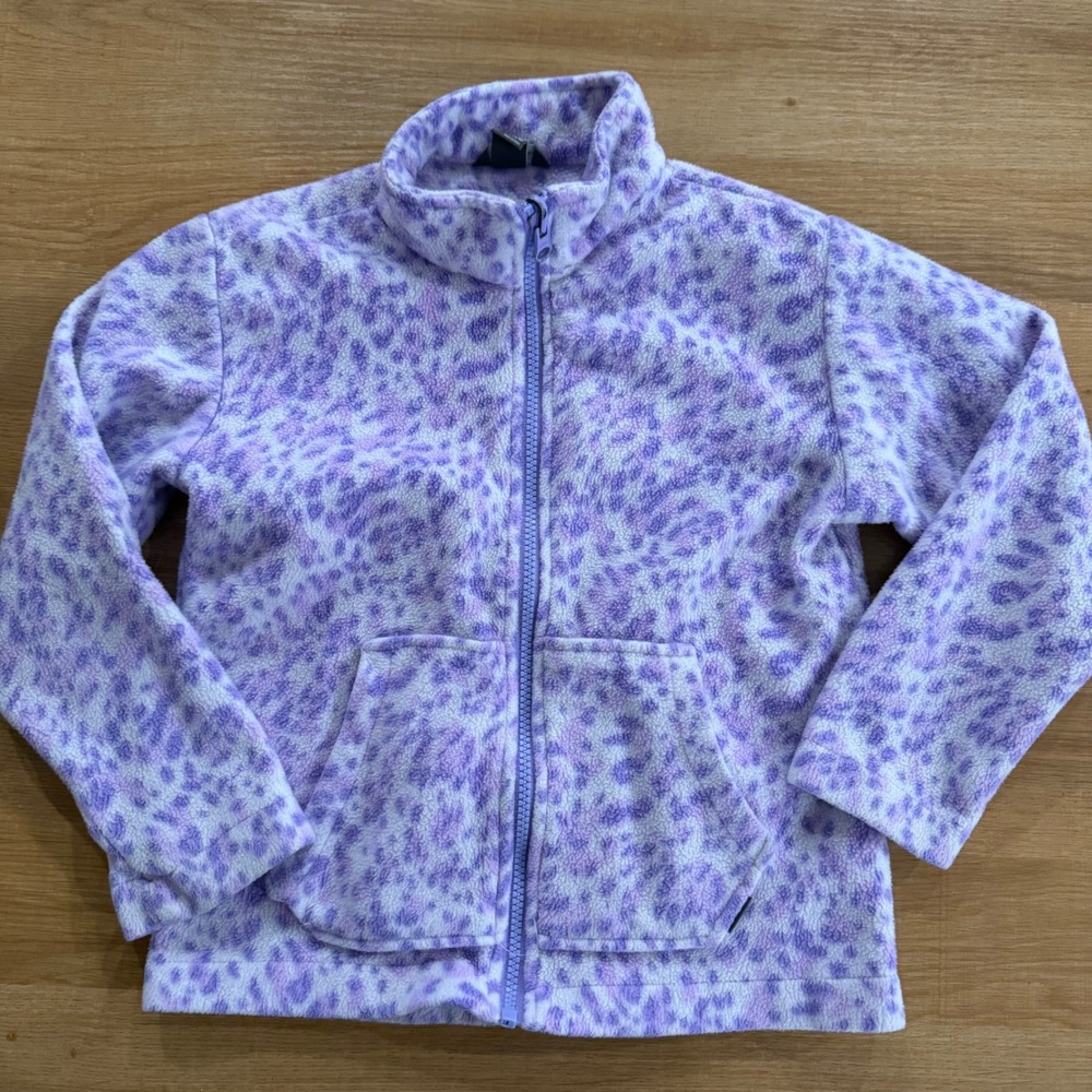 Eddie Bauer Kids Purple Leopard Print Fleece Full Zip Jacket XS 5/6